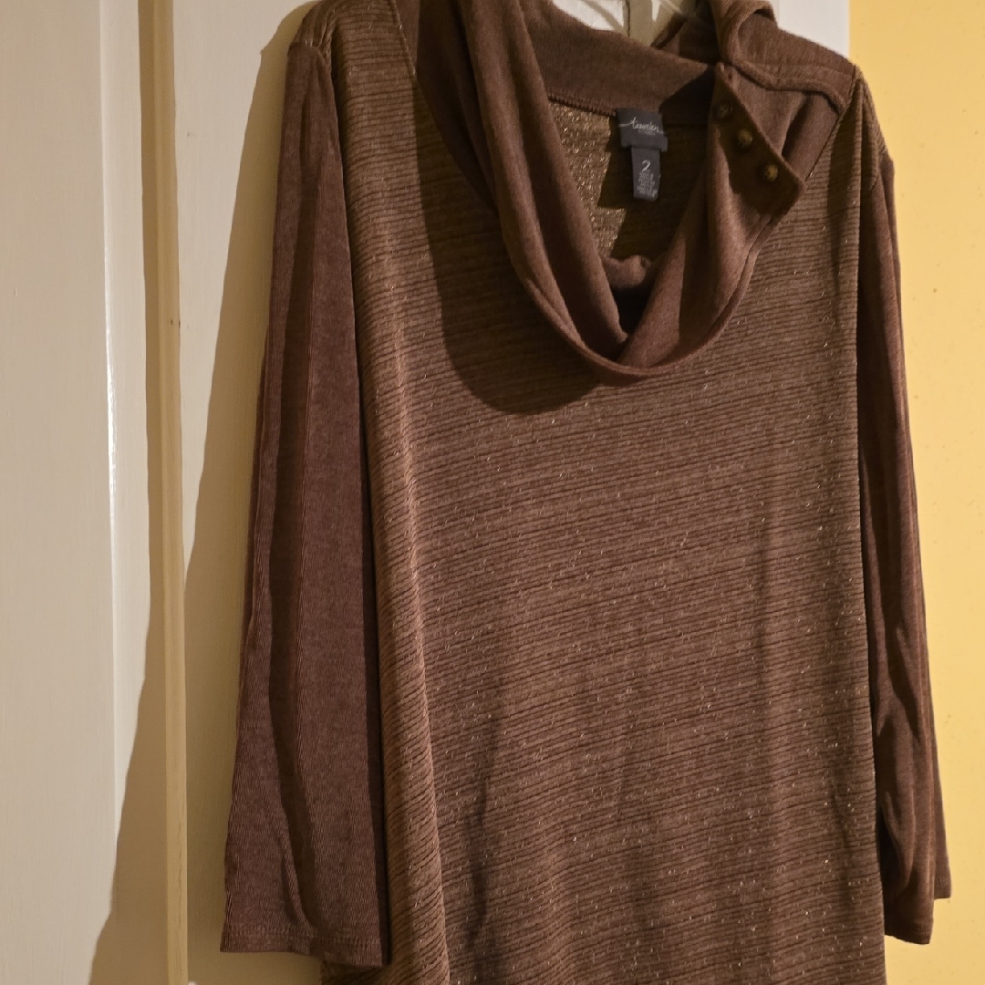 Chico's Cocoa And Gold Travelers Top Tunic Length